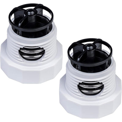 Two 9-100-9002 pressure relief valve replacements with white threaded bodies and black internal cages.