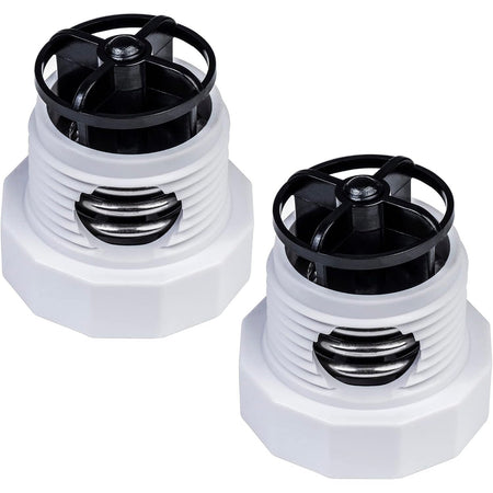 Two 9-100-9002 pressure relief valve replacements with white threaded bodies and black internal cages.
