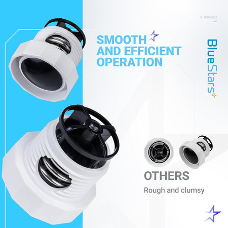 Close-up of 9-100-9002 pressure relief valve replacement parts showing smooth design compared to others.