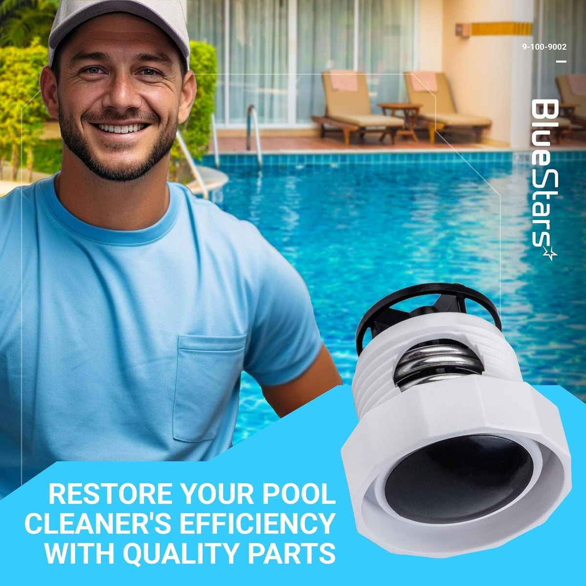 Single 9-100-9002 pressure relief valve replacement part for pool cleaners.