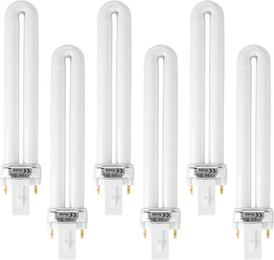 Pack of six 21050 U-shape 2-pin base 9W UV light bulbs for nail lamps.