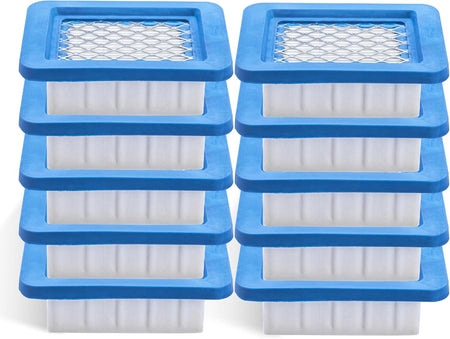 Pack of 10 replacement air filters for Echo leaf blowers, featuring blue rubber frames and white pleated filter media.