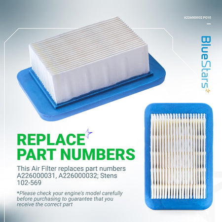 Replacement air filter for Echo leaf blowers, showing top and side views of the pleated filter element.