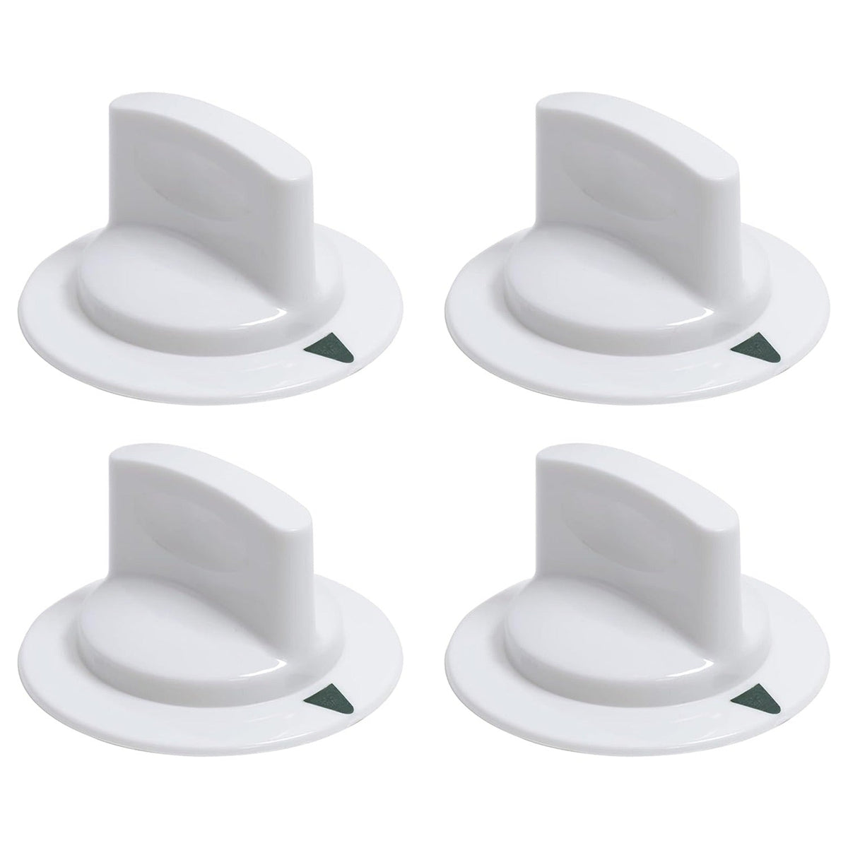 Set of four white WE1M652 dryer timer control knobs for GE and Hotpoint dryers.