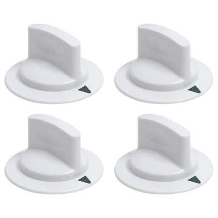 Set of four white WE1M652 dryer timer control knobs for GE and Hotpoint dryers.