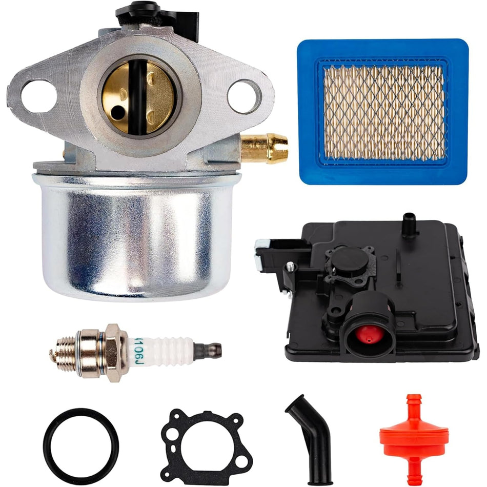 799868 carburetor kit with air filter, primer base, spark plug, gaskets, and fuel filter for small engines.