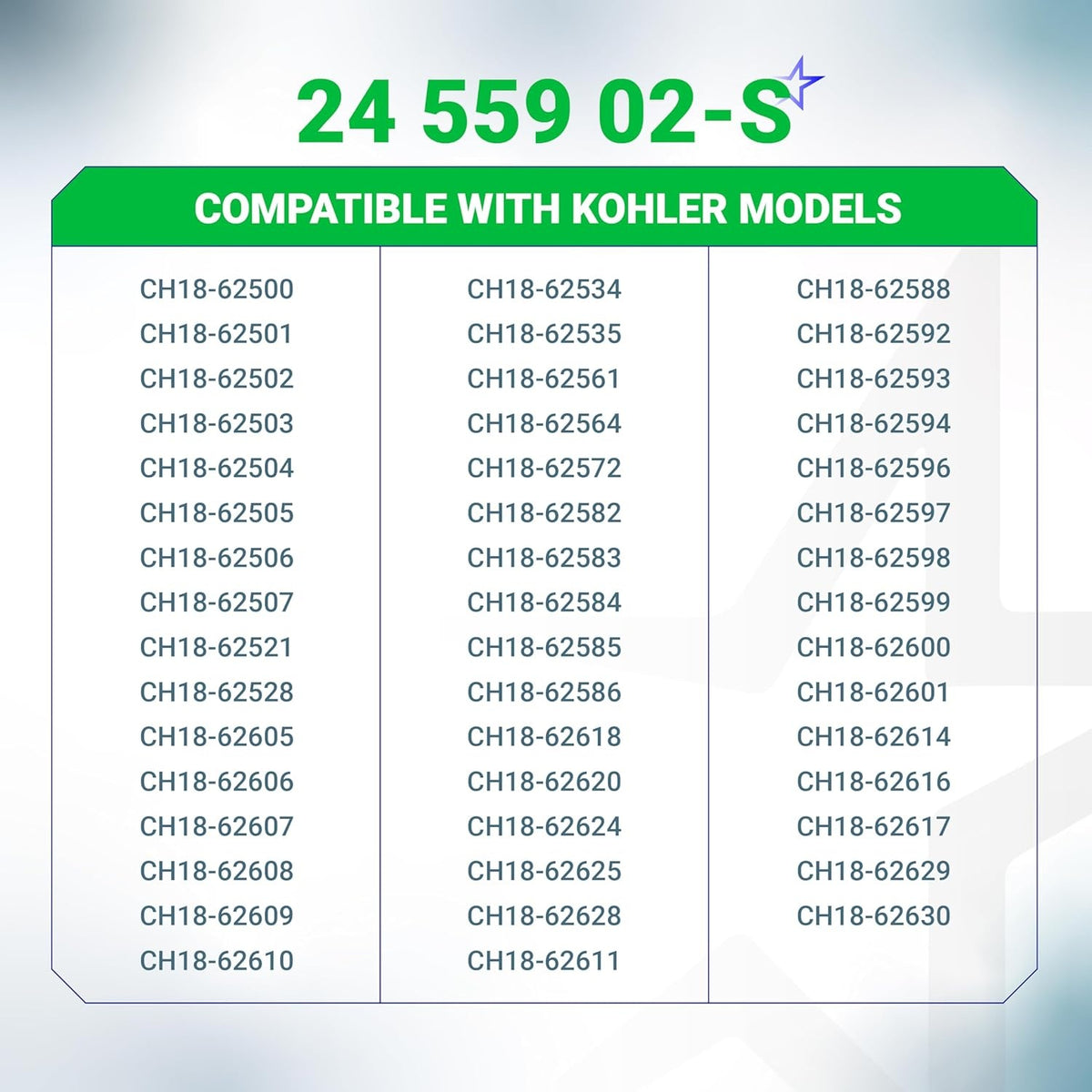 Compatibility chart for 24 559 02-S fuel pump kit listing specific Kohler engine model numbers.