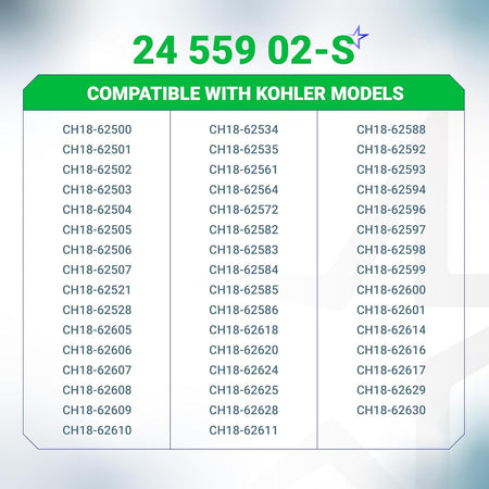 Compatibility chart for 24 559 02-S fuel pump kit listing specific Kohler engine model numbers.