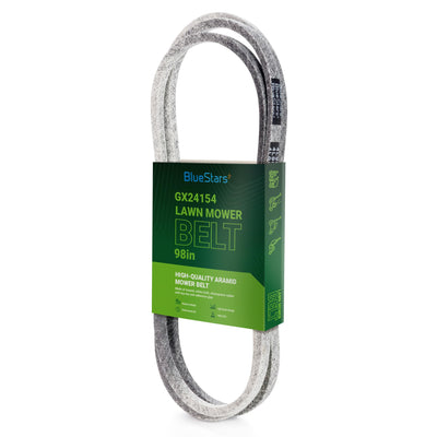 GX24154 heavy-duty aramid mower drive belt in branded packaging for John Deere lawn tractors.