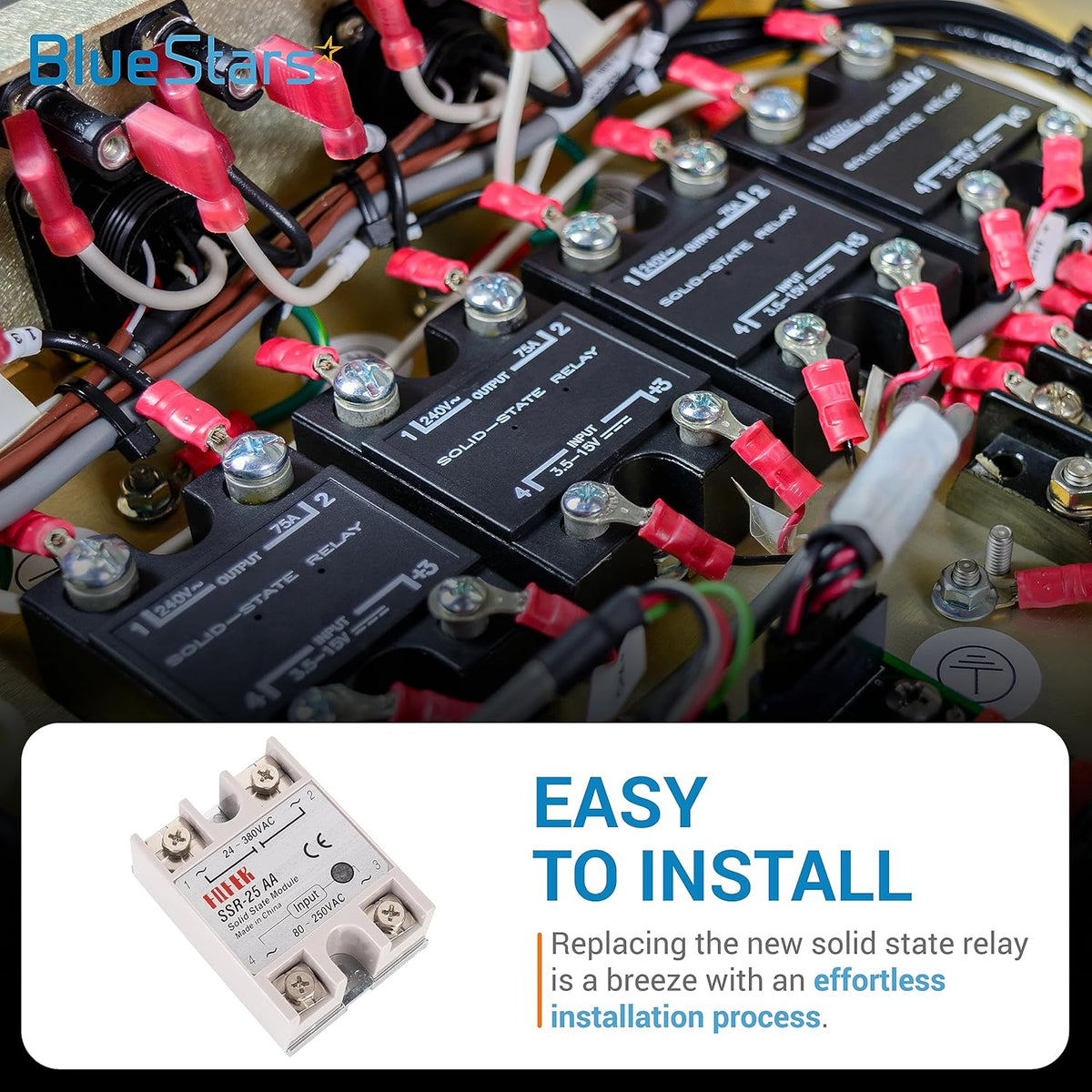SSR-25AA solid state relay module shown in a close-up product view with installation context.