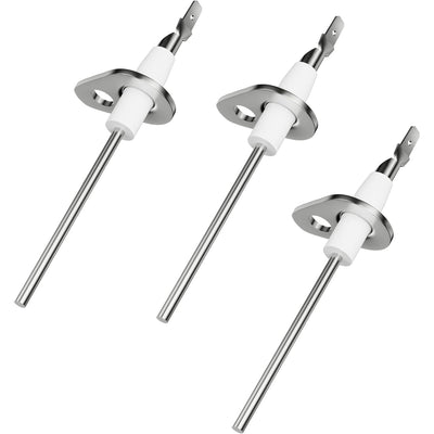 Set of three 0130F00010 furnace flame sensors with white ceramic insulators and metal mounting brackets.