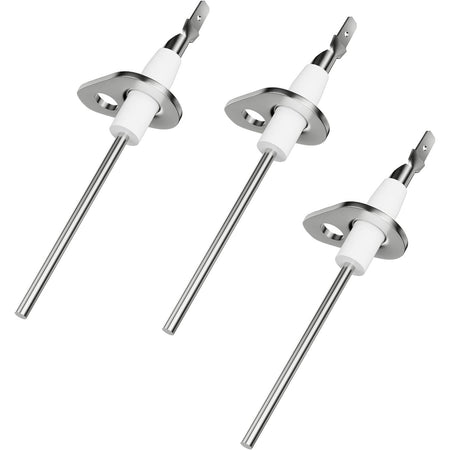 Set of three 0130F00010 furnace flame sensors with white ceramic insulators and metal mounting brackets.