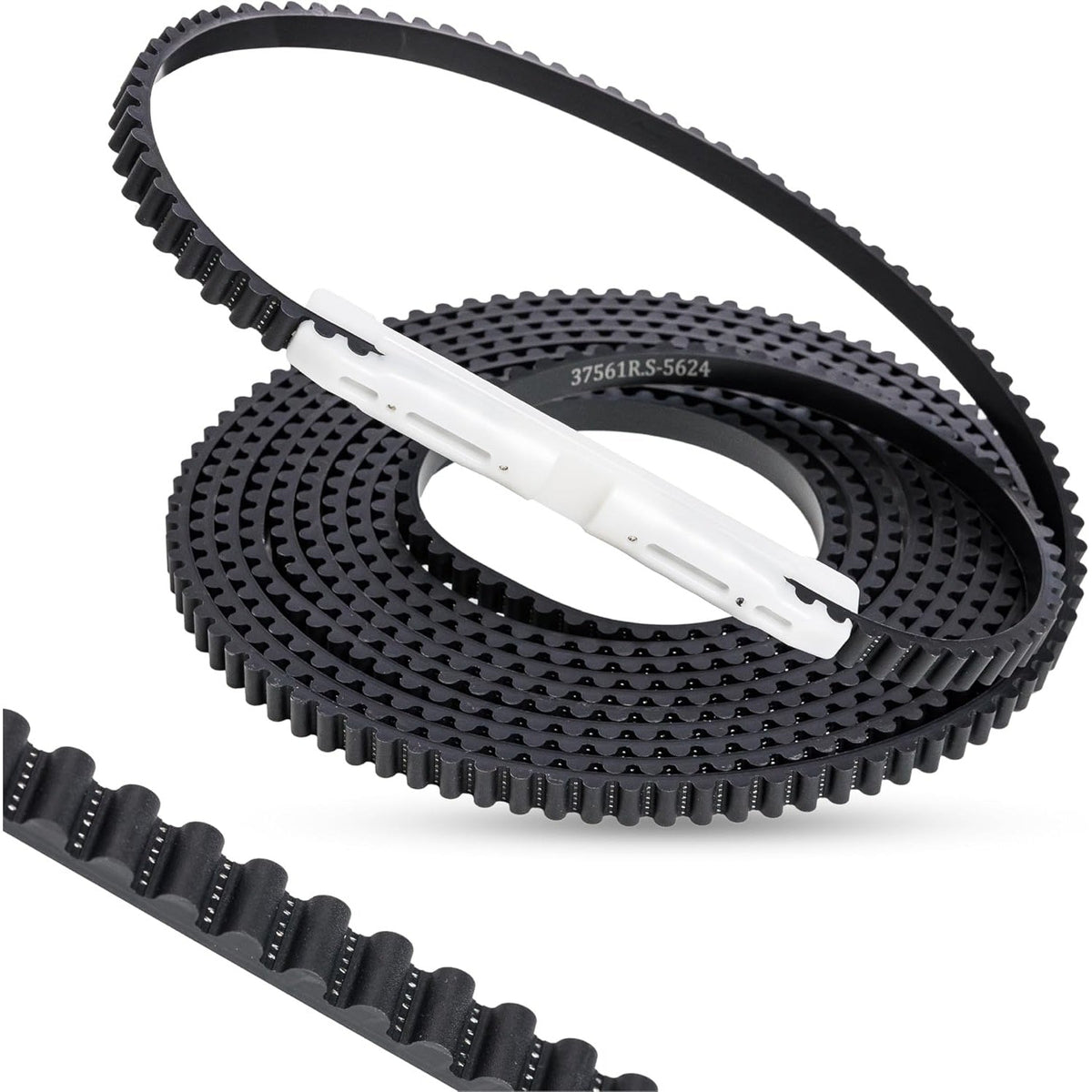 37561R.S replacement belt for 7ft garage door opener with white plastic connector and ribbed texture.