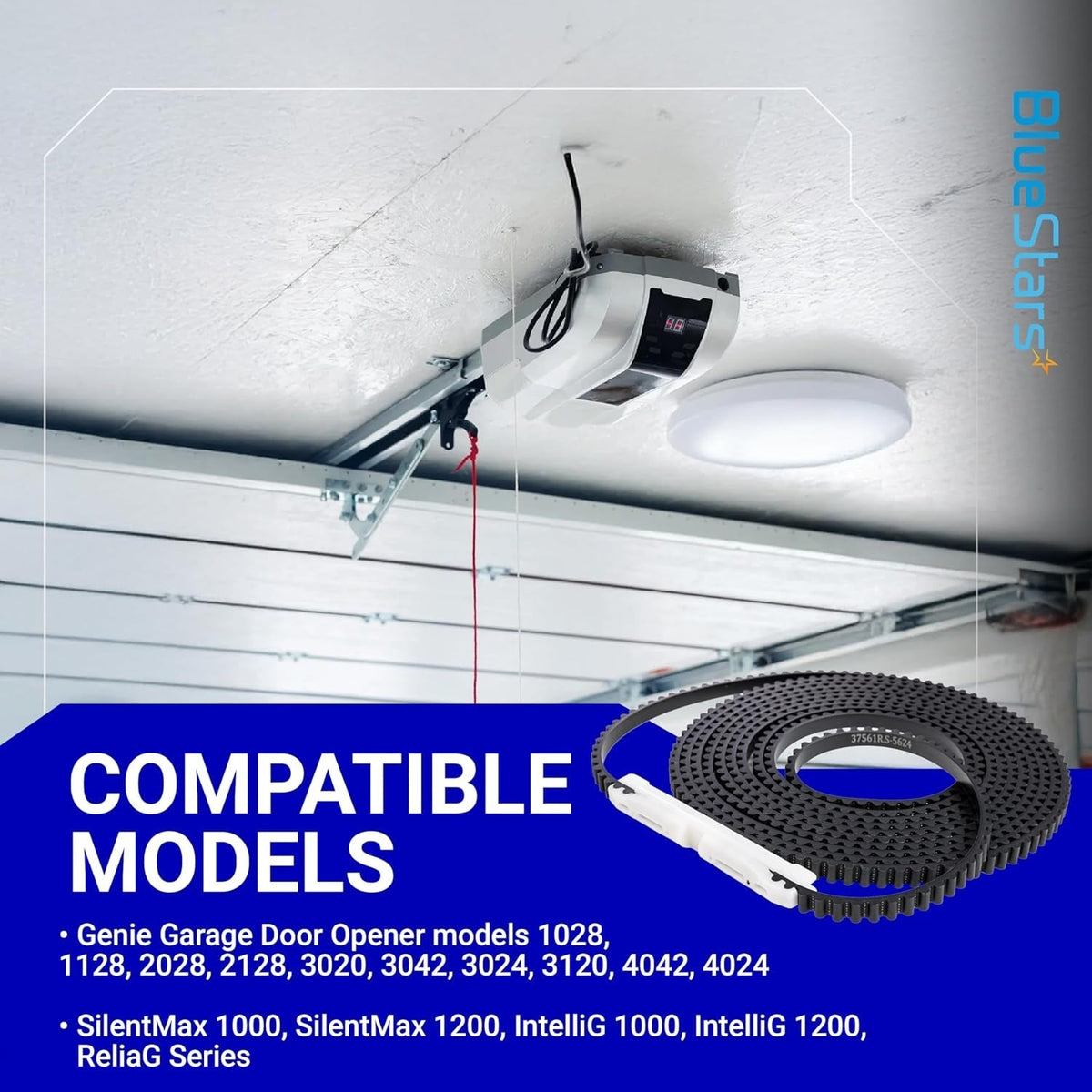 37561R.S replacement belt for 7ft garage door opener shown with compatible Genie model list.