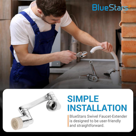 Plumber installing a 1440° rotating faucet aerator on a kitchen sink.