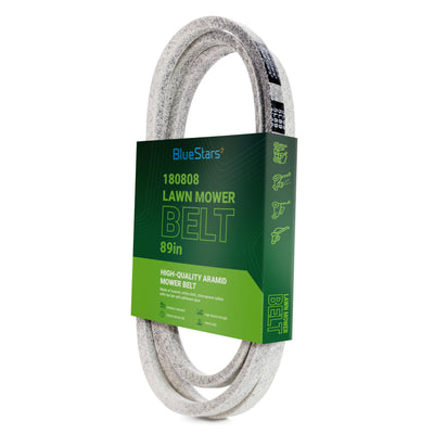 180808 replacement lawn mower deck belt in BlueStars branded packaging for 48-inch deck mowers.