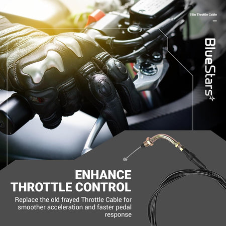 78-inch throttle cable for GY6 50cc-150cc engines shown with a close-up of the metal connector and black housing.