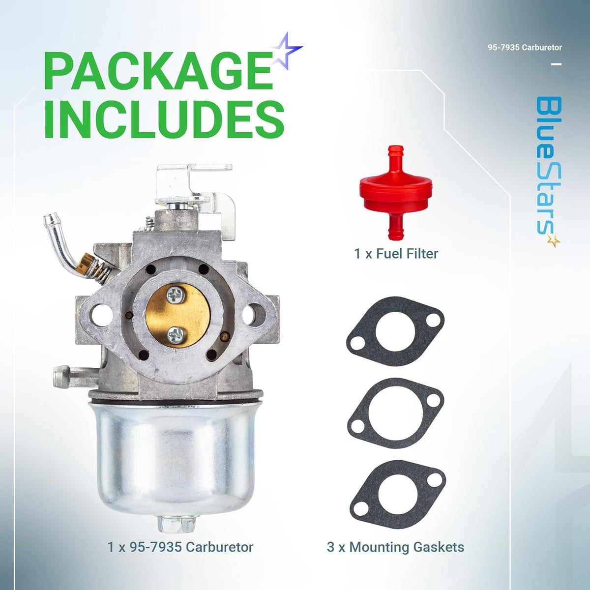 801396 CCR2450 carburetor kit with fuel filter and three mounting gaskets.