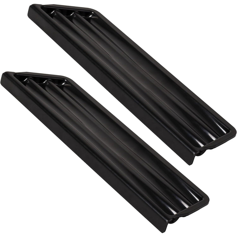 Two black refrigerator dispenser grilles compatible with Whirlpool and Kenmore models.