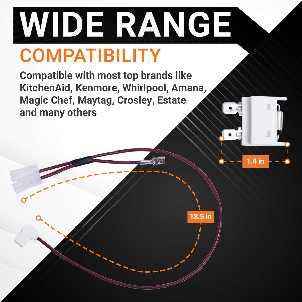 675813 dishwasher thermal fuse replacement showing dimensions and compatibility with major appliance brands.