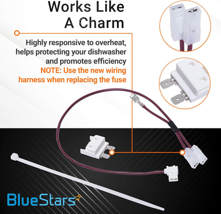 675813 dishwasher thermal fuse replacement kit with wiring harness and zip tie for Whirlpool and Kenmore dishwashers.