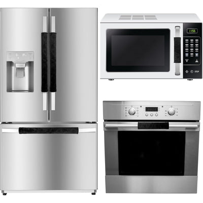 Black fabric handle covers installed on a refrigerator, microwave, and oven door.