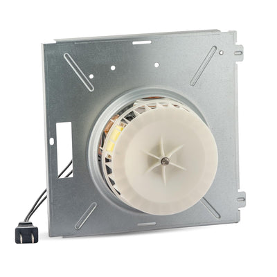 Bathroom exhaust fan motor assembly S0504B000 with attached blower wheel and metal mounting plate.