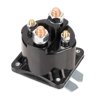 12V 4-terminal intermittent duty dump trailer solenoid relay with copper threaded studs.