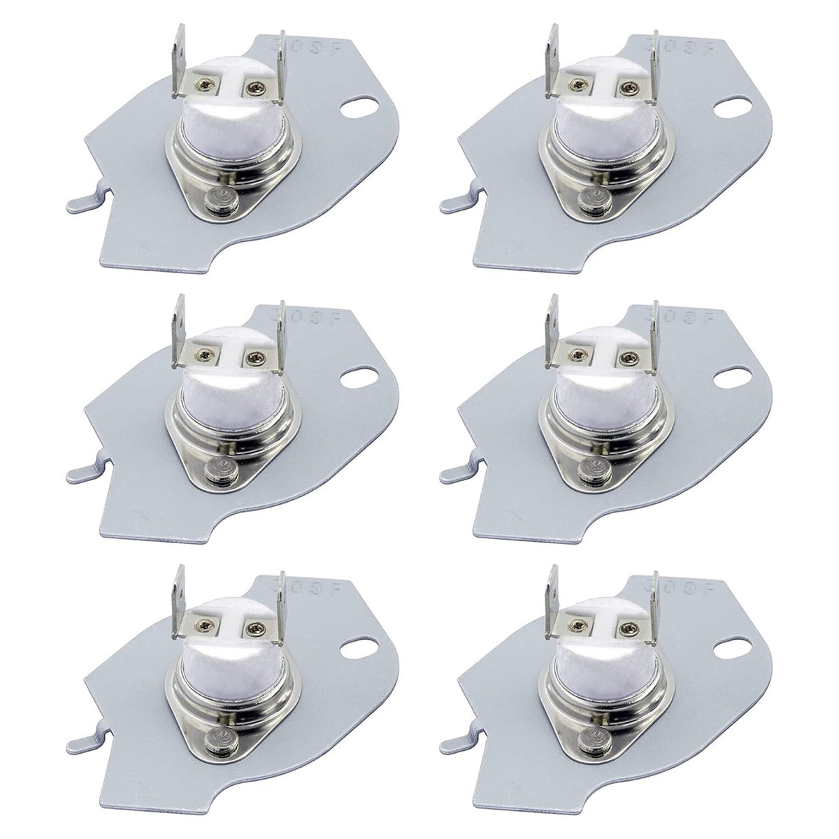 Pack of six 3977394 dryer thermal fuse replacements for Whirlpool and Kenmore dryers.