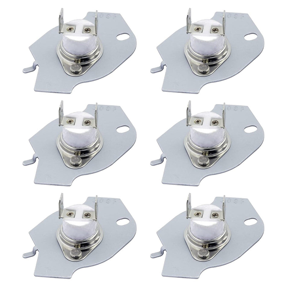 Pack of six 3977394 dryer thermal fuse replacements for Whirlpool and Kenmore dryers.