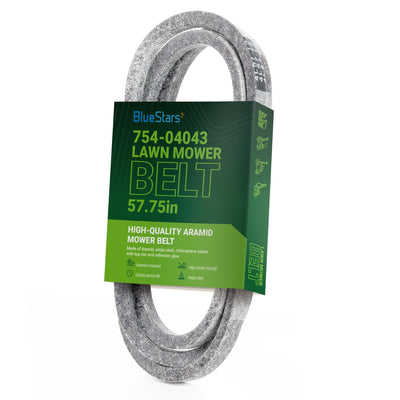 754-04043 lawn mower drive belt replacement in branded packaging, 1/2 inch by 57.75 inch size.