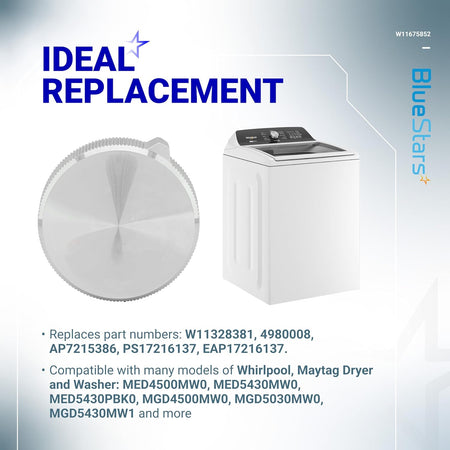W11675852 washer and dryer control knob replacement for Whirlpool and Maytag appliances.