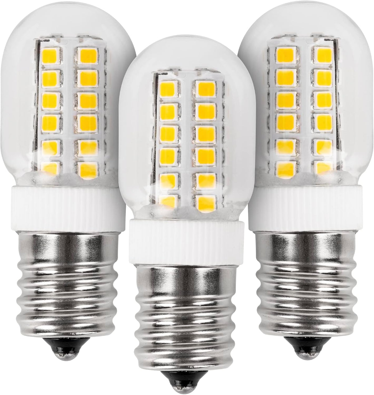 Three 3W E17 base microwave LED replacement bulbs with clear glass and visible yellow LED chips.