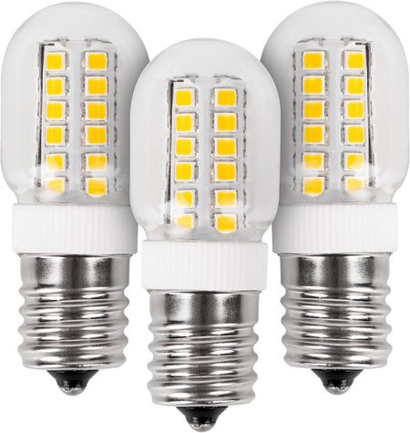 Three 3W E17 base microwave LED replacement bulbs with clear glass and visible yellow LED chips.