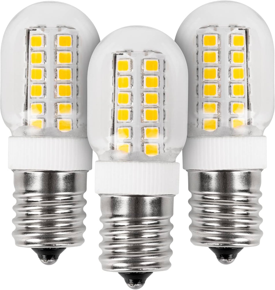 Three 3W E17 base microwave LED replacement bulbs with clear glass and visible yellow LED chips.
