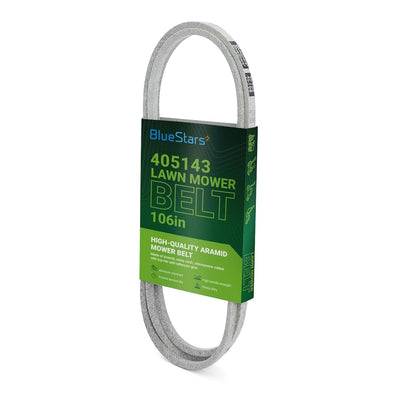 BlueStars 405143 106-inch mower deck belt in retail packaging for 46-inch deck lawn mowers.