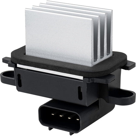 BL3Z-19E624-A blower motor resistor with silver cooling fins and black plastic housing.