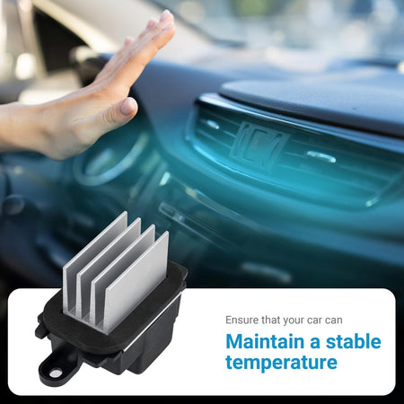 BL3Z-19E624-A blower motor resistor shown with car dashboard air vent background.