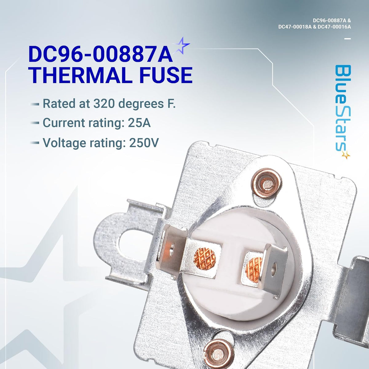 Close-up of DC96-00887A dryer thermal fuse with 320°F rating for Samsung and Kenmore dryers.