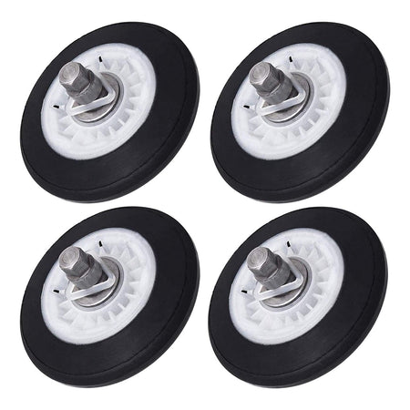 Set of four 4581EL2002C dryer drum roller assemblies for LG and Kenmore dryers.