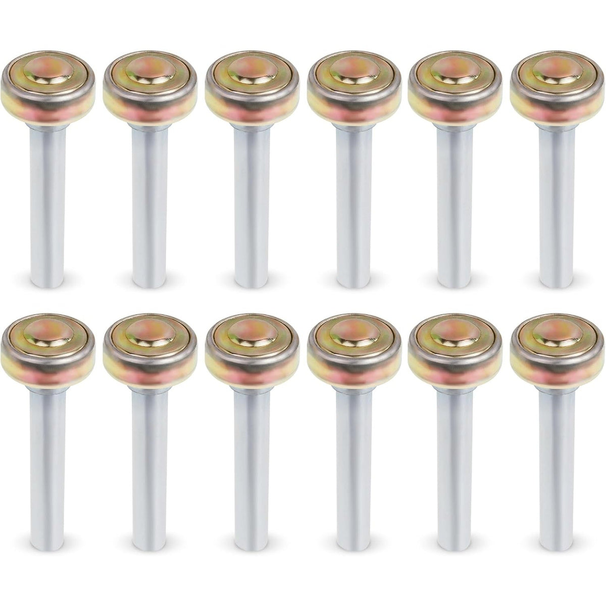 Pack of 12 truck and trailer door rollers for 1-inch tracks with 7/16-inch diameter and 2-3/4-inch long stems.