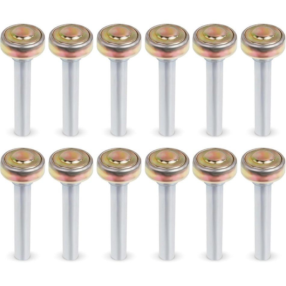 Pack of 12 truck and trailer door rollers for 1-inch tracks with 7/16-inch diameter and 2-3/4-inch long stems.
