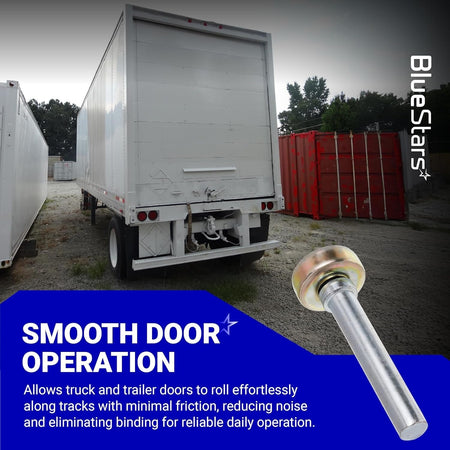 Single truck and trailer door roller for 1-inch tracks with 7/16-inch diameter and 2-3/4-inch long rod.