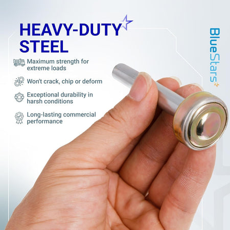 Hand holding a heavy-duty steel truck and trailer door roller for 1-inch tracks.