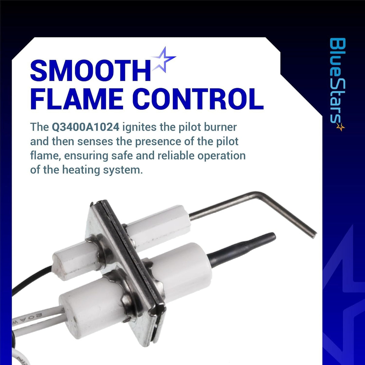 Q3400A1024/U igniter flame rod assembly with ceramic insulators and metal mounting bracket.