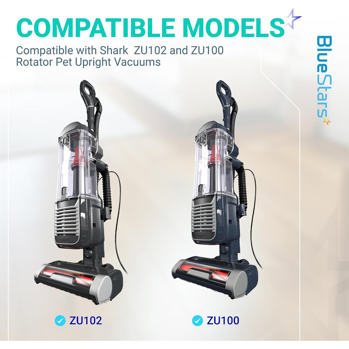 ZU102 Filter Replacement Kit, compatibility graphic showing Shark ZU102 and ZU100 upright vacuums