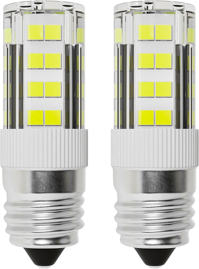 Two 5304517886 KEI D28A LED refrigerator light bulbs with E17 base and cool white LED chips.