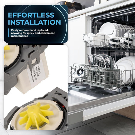 W10348269 dishwasher drain pump showing effortless installation and compatibility with Whirlpool dishwashers.