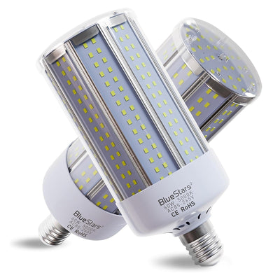 Two 60W LED corn light bulbs with E26 medium bases and visible LED chip arrays.