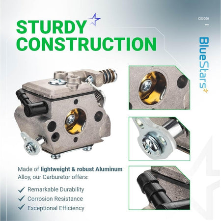 Replacement carburetor for Echo CS3000 chainsaws, featuring durable aluminum alloy construction and close-up details.